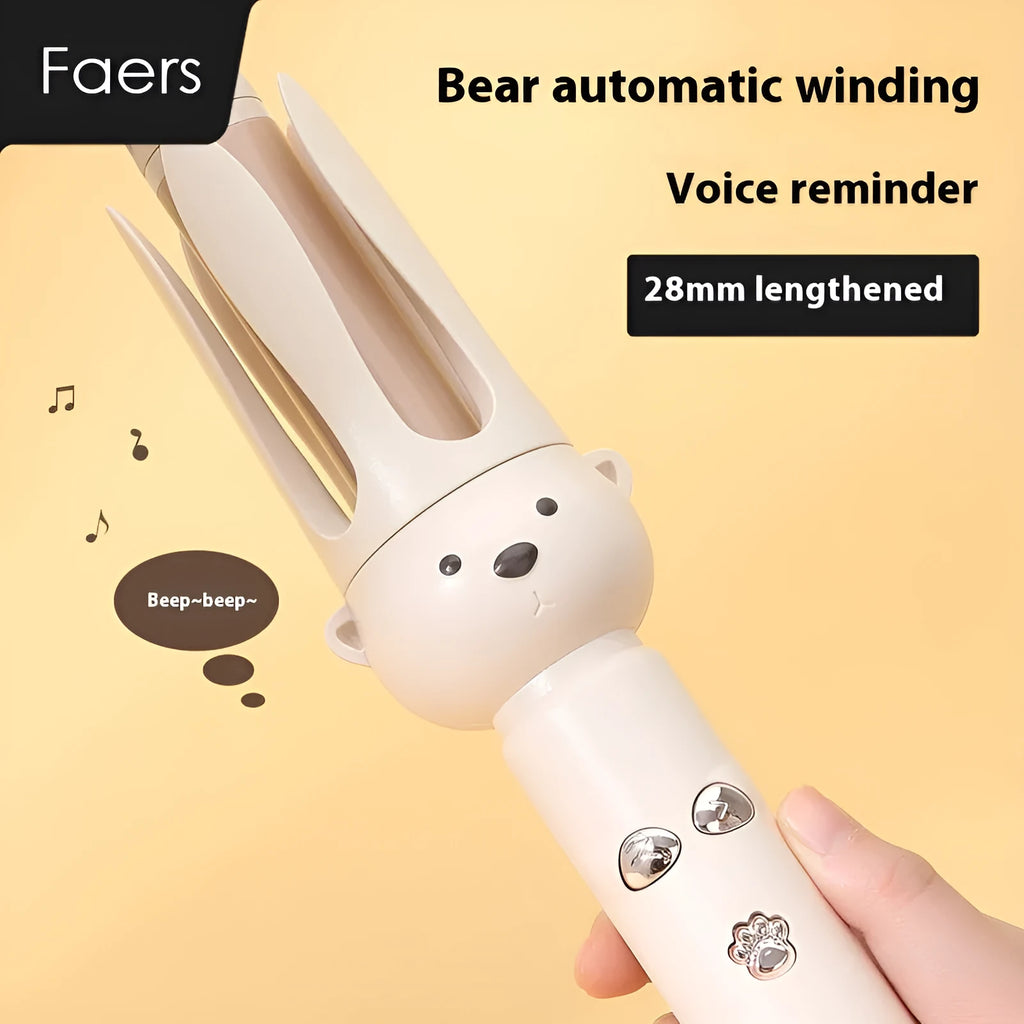 Beige automatic hair curler with anion technology and wired UK plug