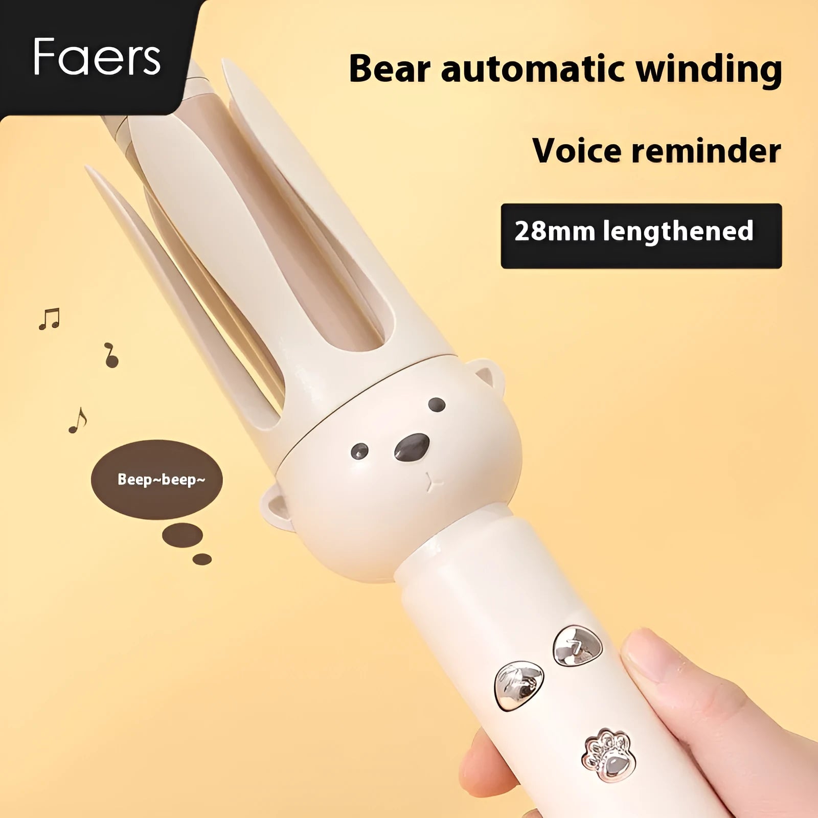 Beige automatic hair curler with anion technology and wired UK plug