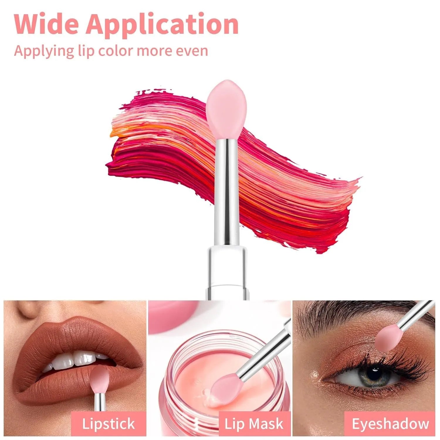 Set of silicone lip brushes with caps in various colours including blue, pink, and purple.