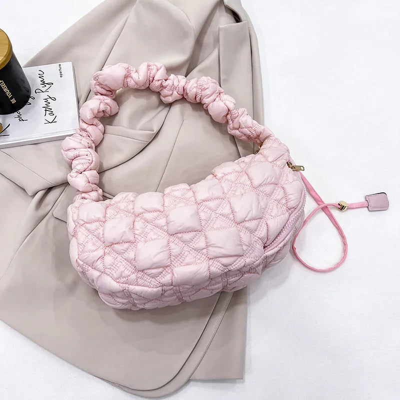 Women's nylon shoulder messenger bag in beige colour with adjustable strap