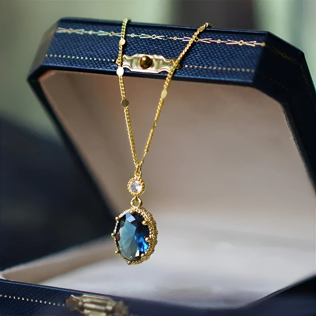 French retro necklace with geometry copper pendant in gold electroplated finish