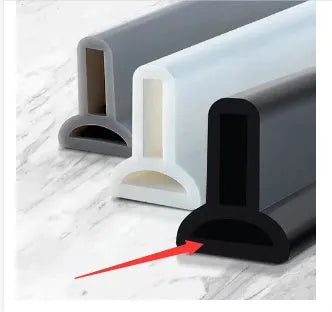 Flexible silicone bathroom water blocking strip in black, white, and grey colour options