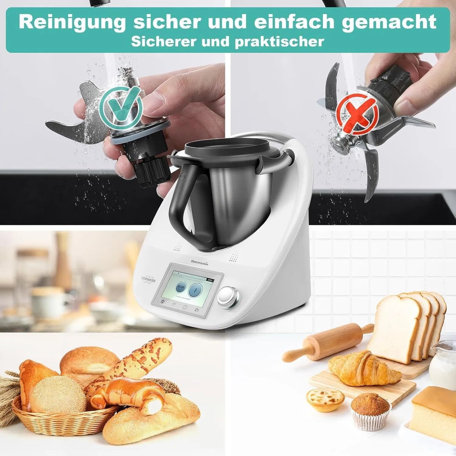 Ceramic dough knife with stainless steel blade for Thermomix TM5 and TM6 machines