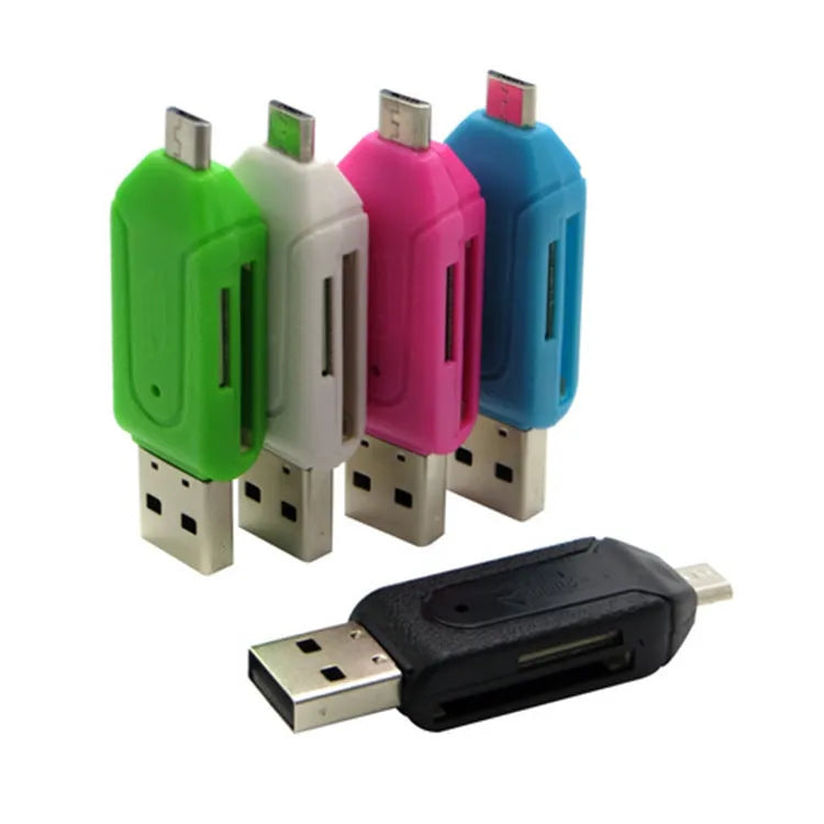 USB OTG card reader for Android phones and computers supporting SD and TF memory cards in five colours