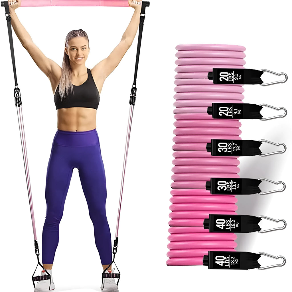 Yoga gymnastic bar resistance band set with 180 pounds reinforced TPE material in pink and black colour options