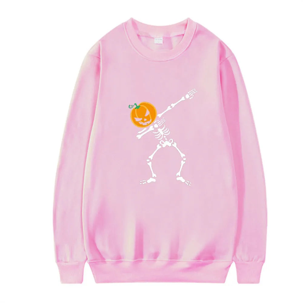 Women's printed crew neck long sleeve top in black, red, yellow, white, and orange red.