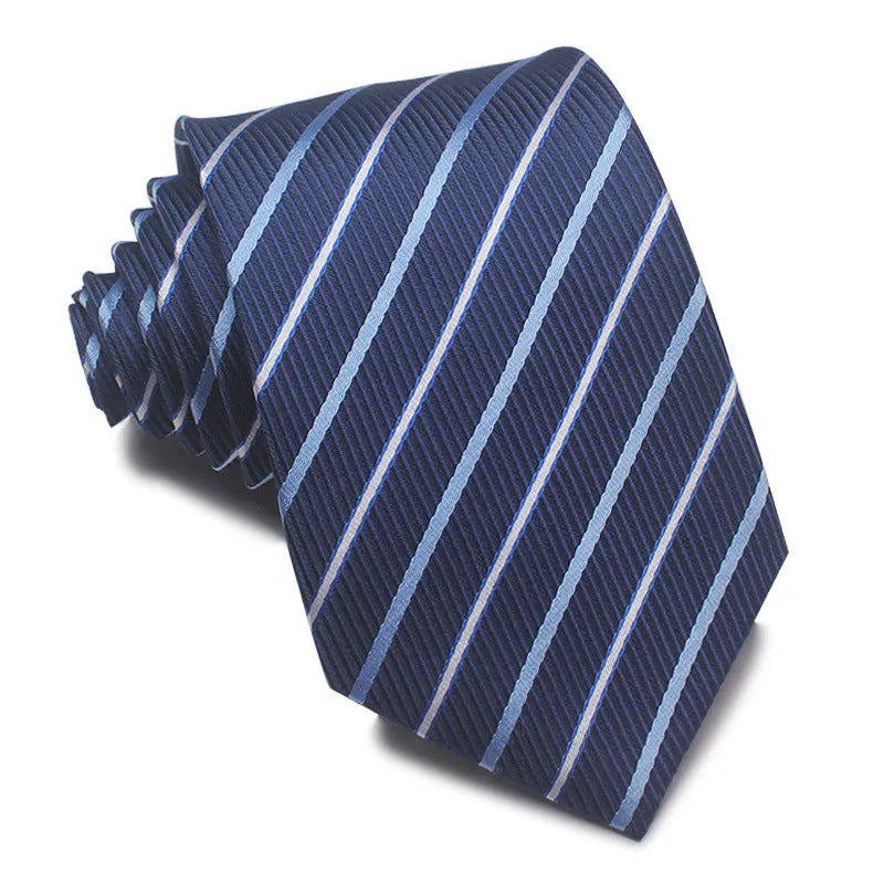 8cm wide polyester jacquard tie with striped pattern in arrow shape for business wear