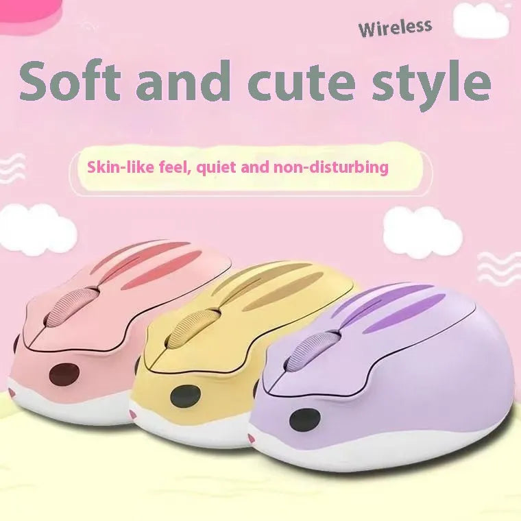 Hamster wireless mute mouse model 109E in yellow pink and gray colors with compact Bluetooth design