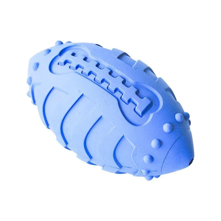 Bite-resistant rubber dog training ball in rugby shape, light green colour, for aggressive chewers