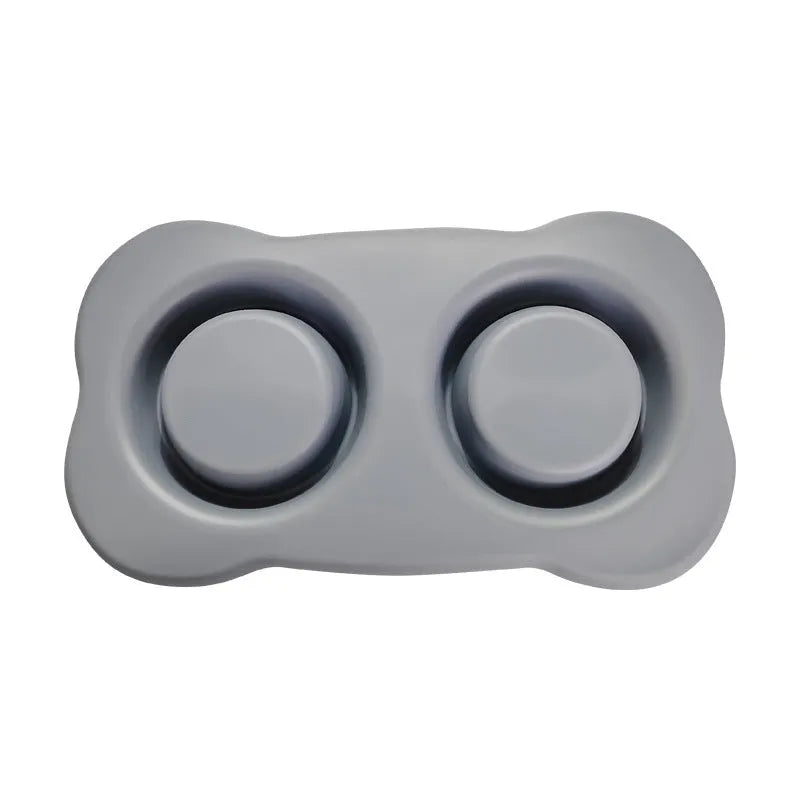 Large silicone double dog bowl with stainless steel base in choice of five colours