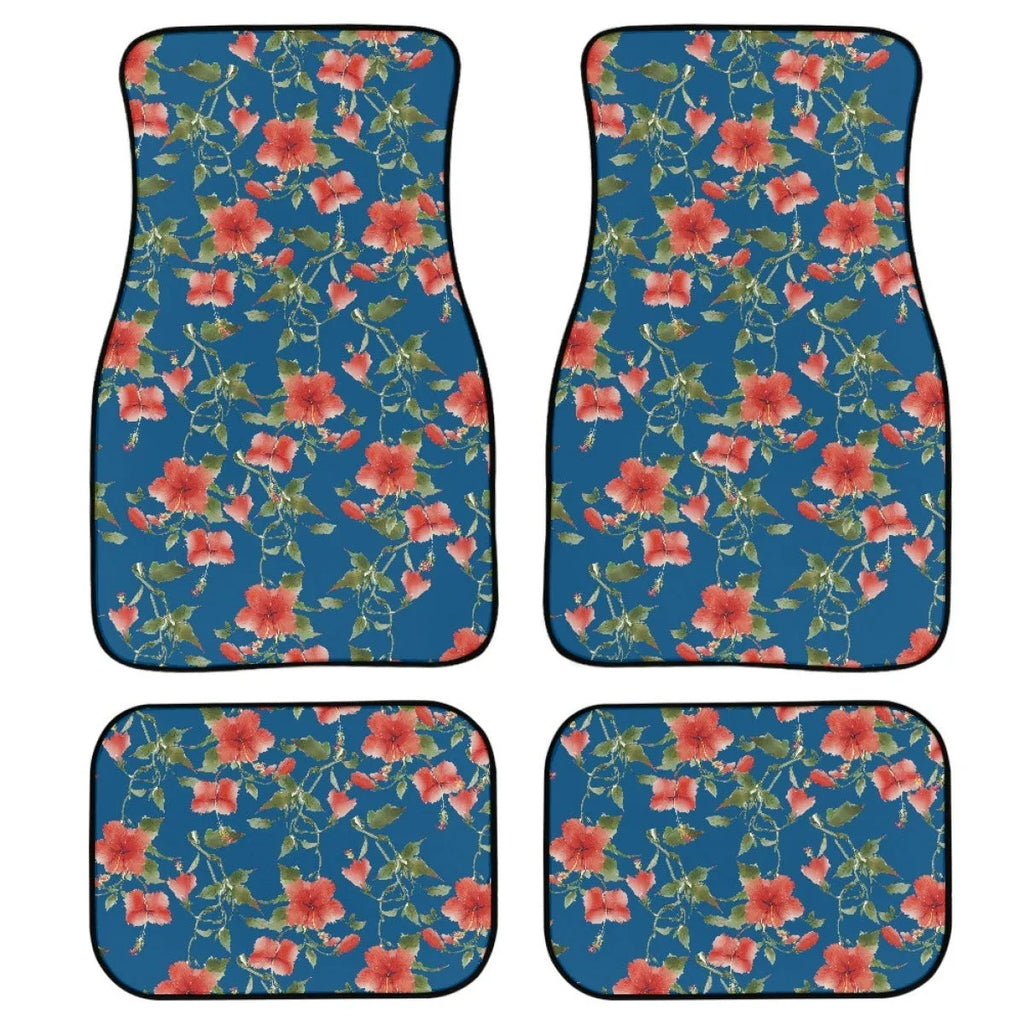 Black printed rubber car foot mat set with 20mm thickness and waterproof polyester lining