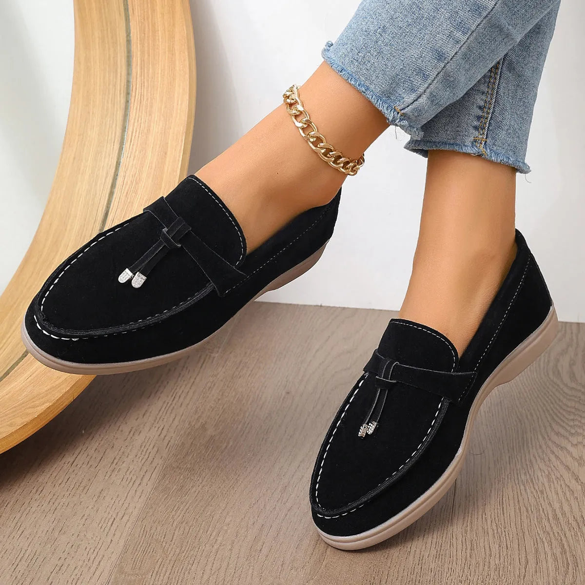 Men's casual slip-on canvas loafers in apricot colour with a platform heel and round toe.
