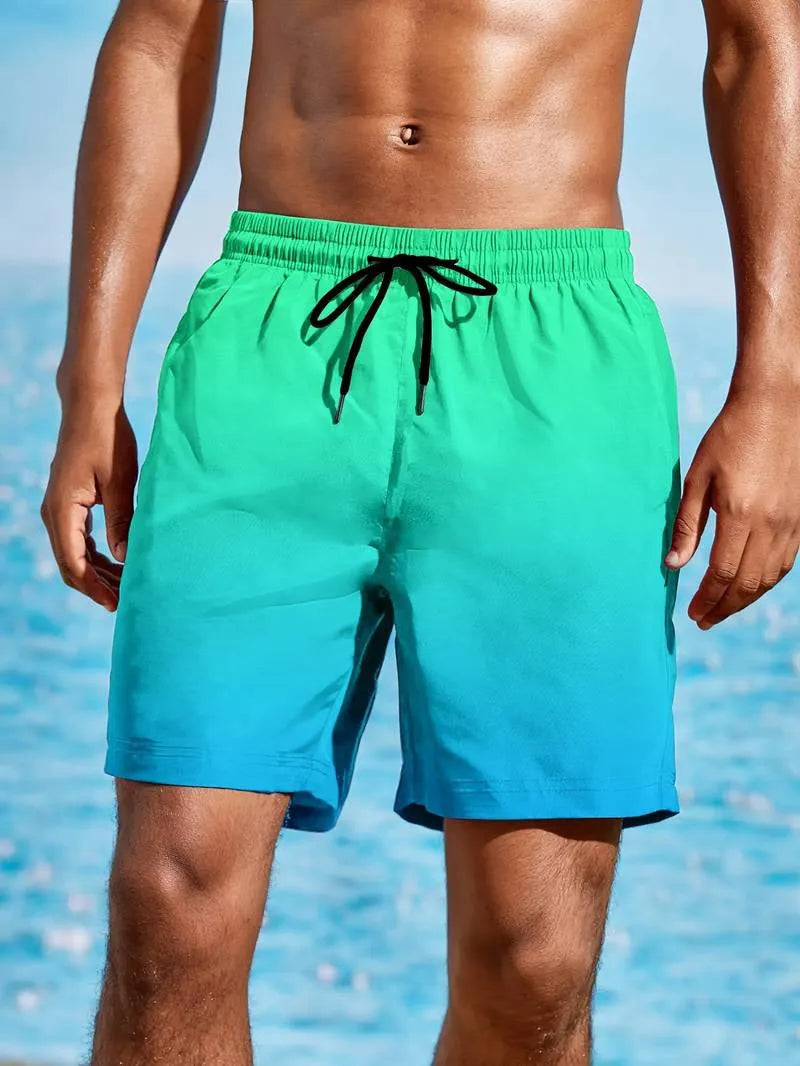 Men's gradient colour sports shorts with 3D digital printing on mesh fabric