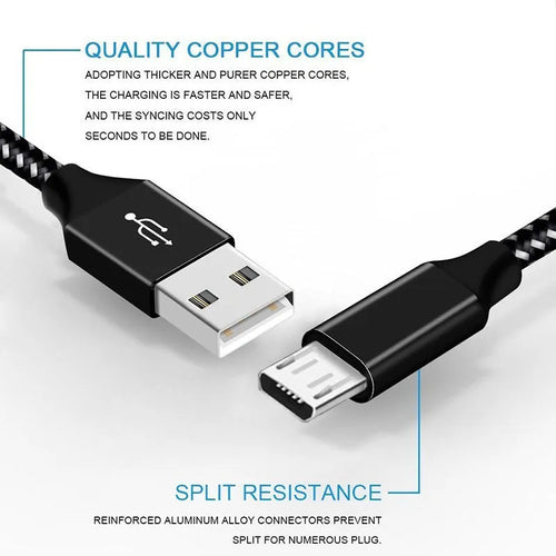 Braided fast charging data cable for Android phones with Micro USB connector