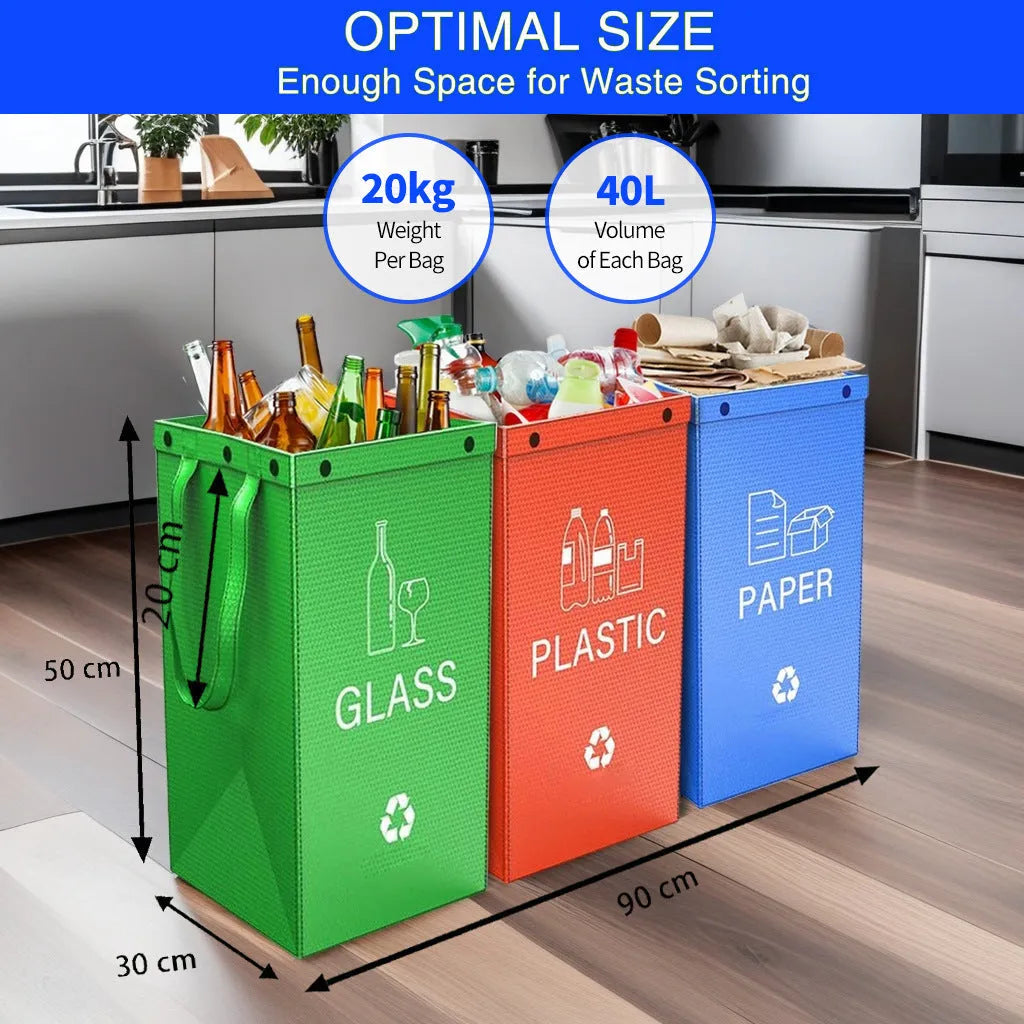40-litre capacity handbag-style plastic waste sorting bin in a selected colour, showing its dimensions.