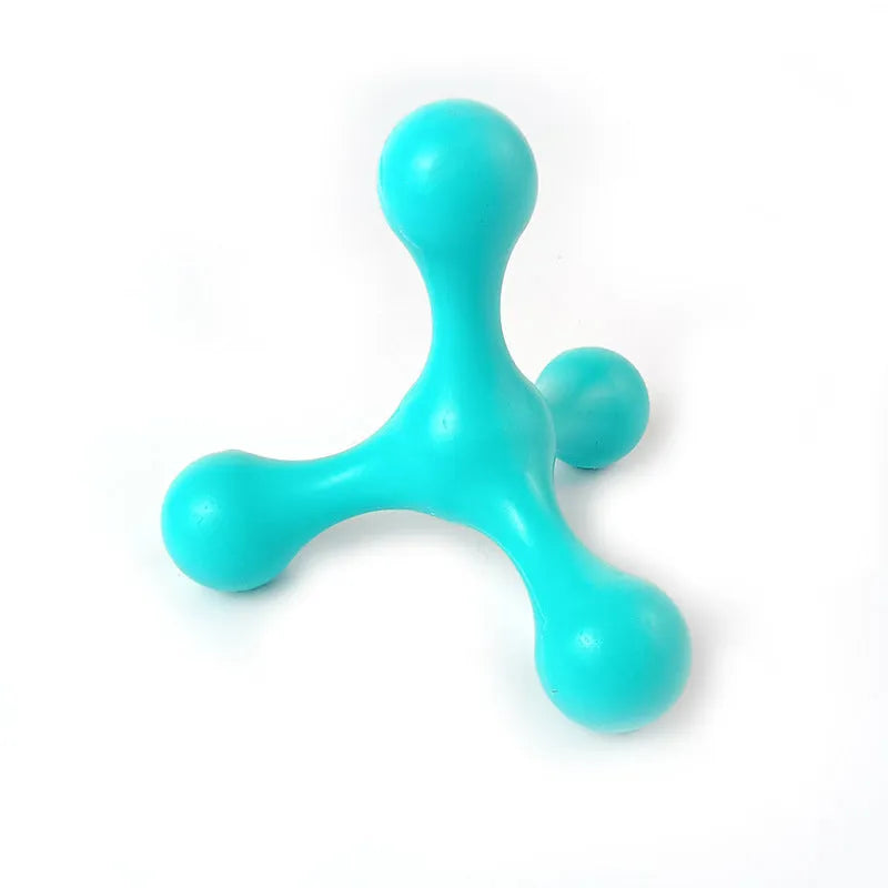 Blue silicone puppy teething chew toy with three legs and bone shape for small medium dogs