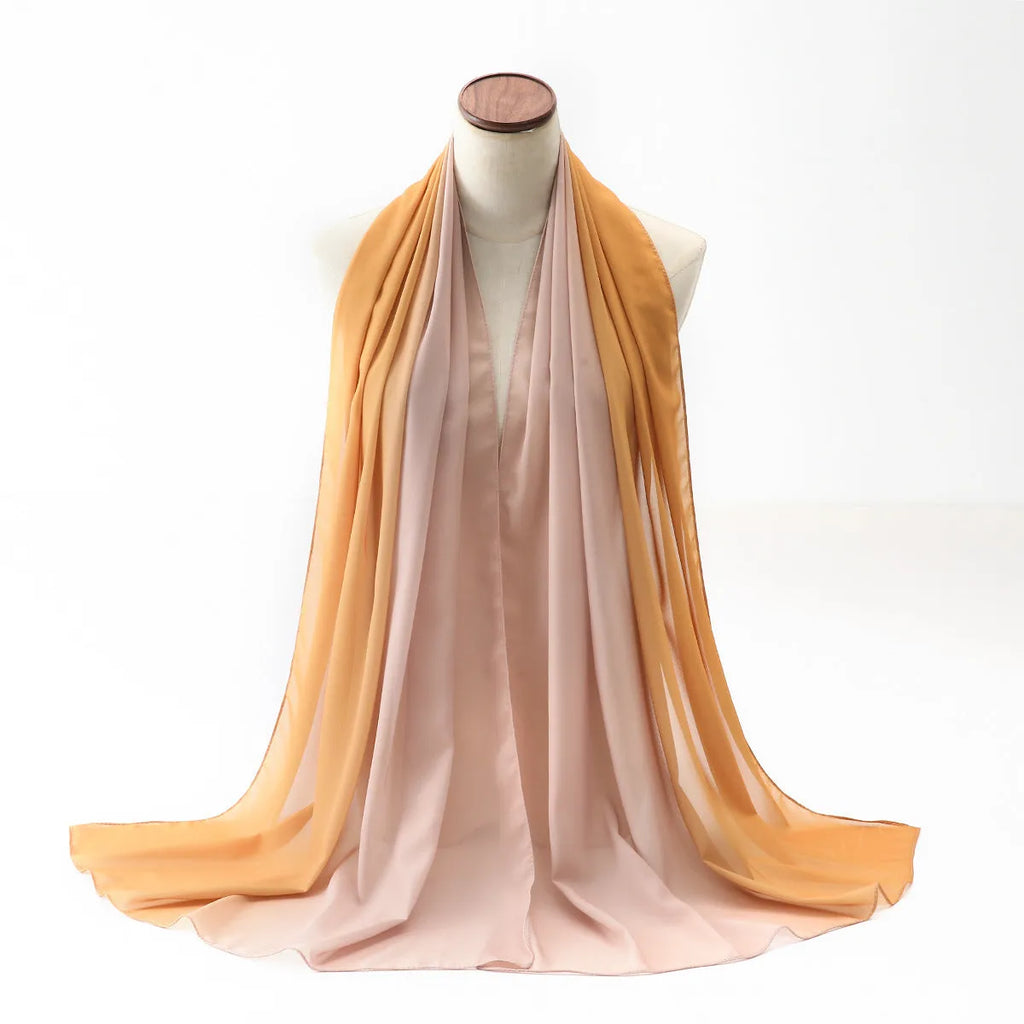 Long bubble towel texture chiffon scarf draped showing its length and colour.