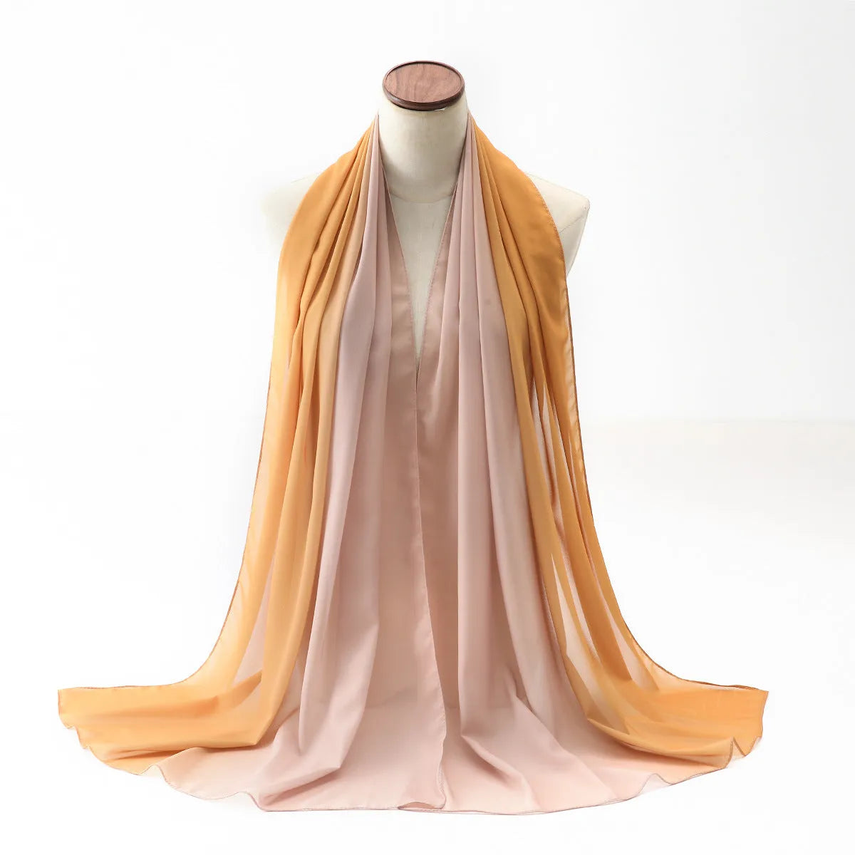 Long bubble towel texture chiffon scarf draped showing its length and colour.