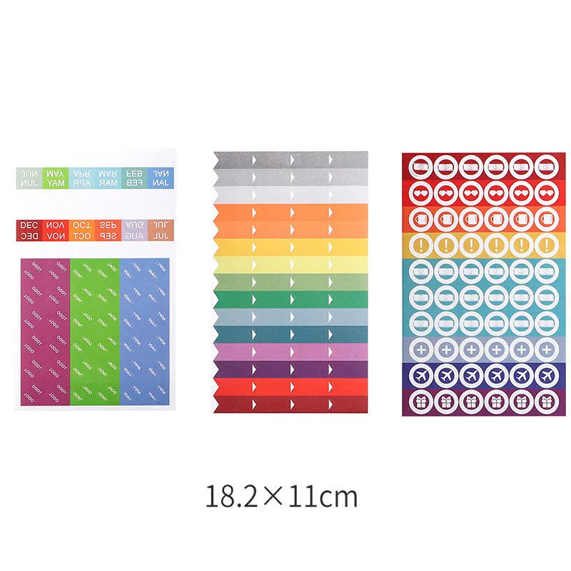 Handwritten label adhesive sticker collection showing multiple grid formats and colour options
