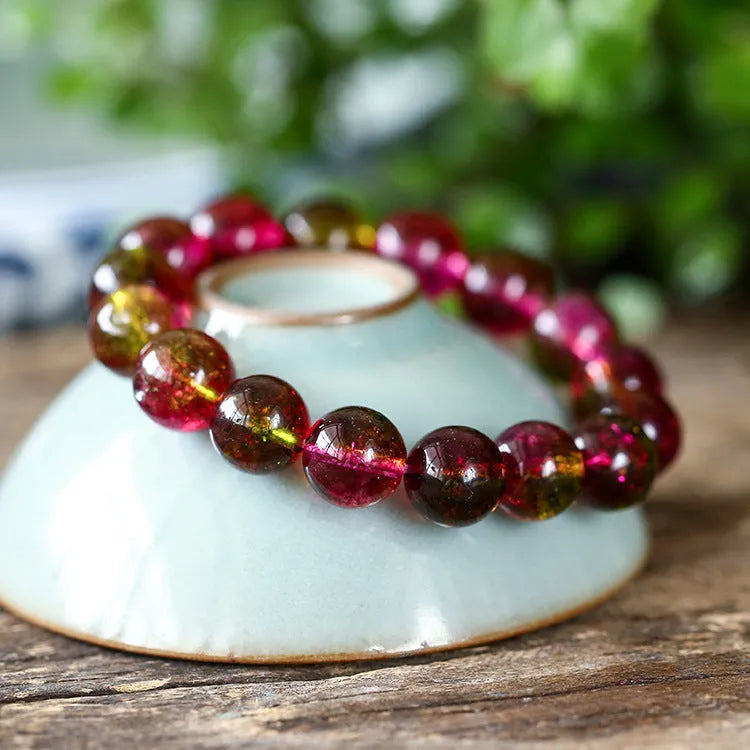 Handmade watermelon crystal bracelet for women showing bead detail, available in 6mm 8mm 10mm 12mm sizes.