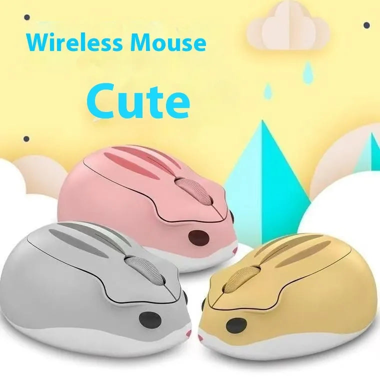 Hamster wireless mute mouse model 109E in yellow pink and gray colors with compact Bluetooth design