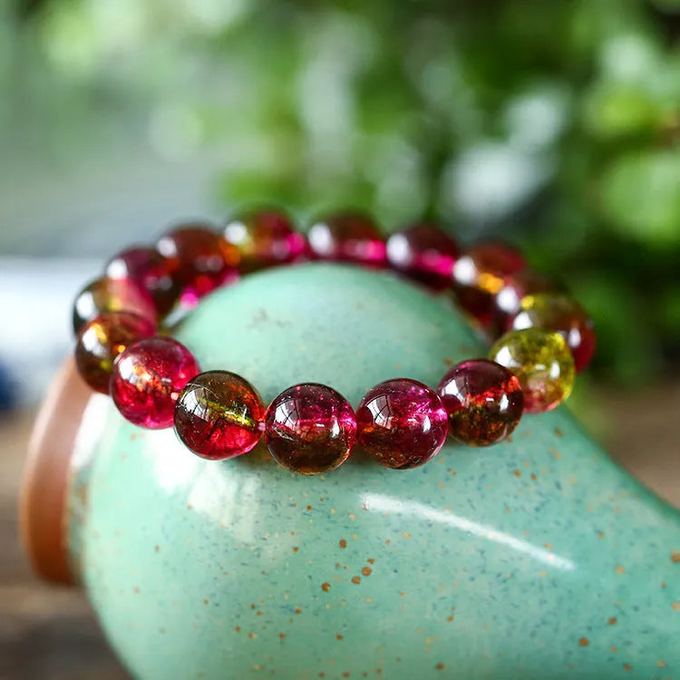 Handmade watermelon crystal bracelet for women showing bead detail, available in 6mm 8mm 10mm 12mm sizes.