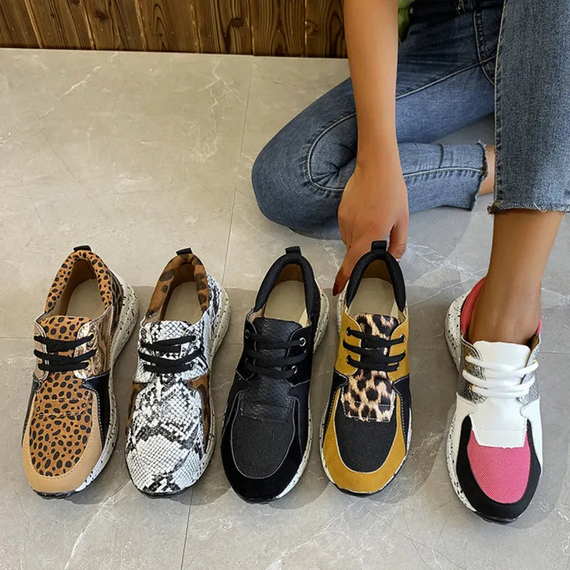 Women's casual wedge heel sports shoes in suede with animal print options