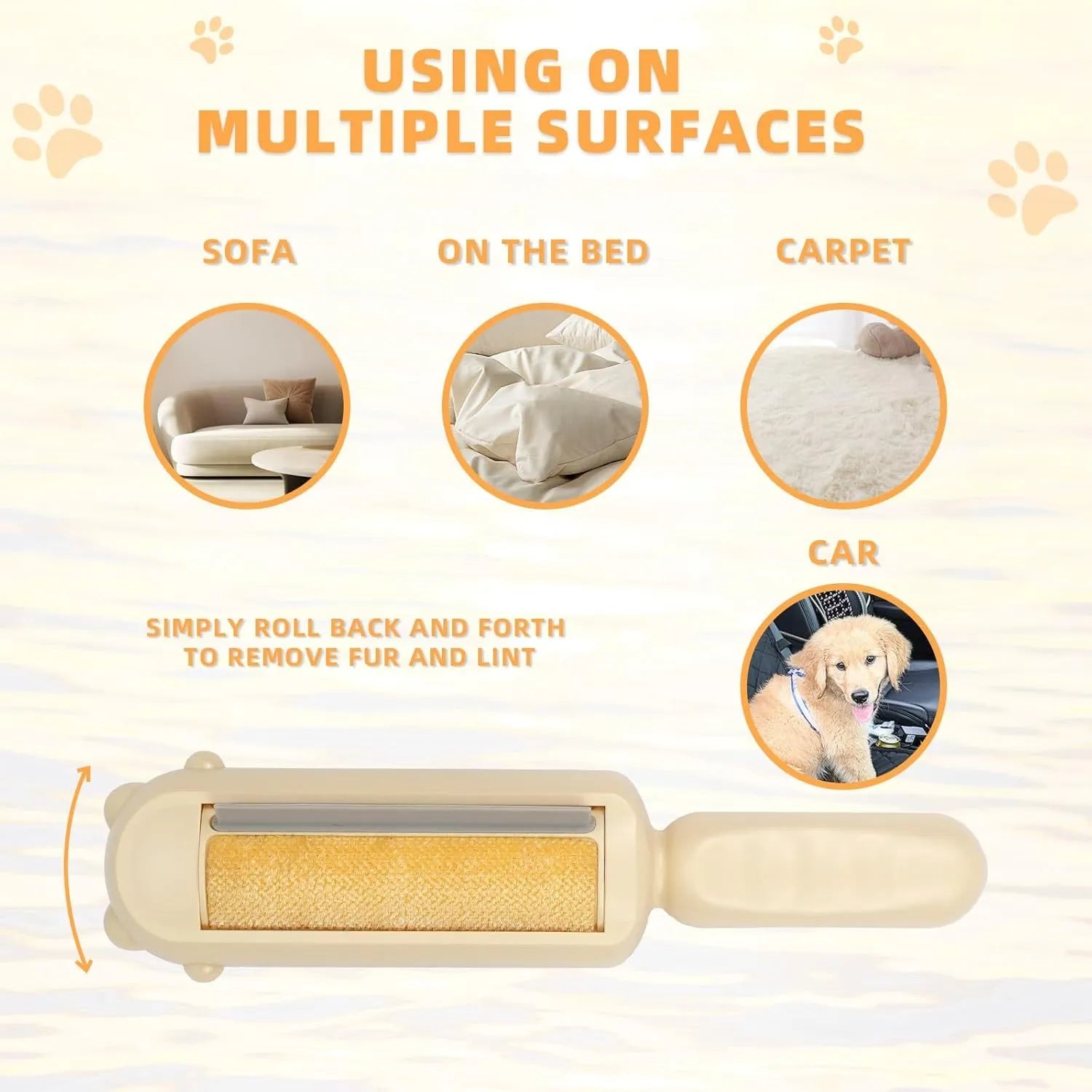 Blue pet hair remover roller with a self-cleaning base for furniture and cars.