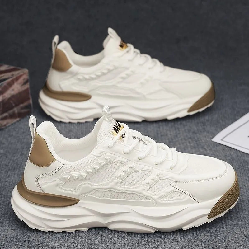 Men's white breathable mesh casual shoes with round toe design