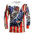 Men's grey round neck long-sleeve top with a large printed blue and orange fish graphic on the front.