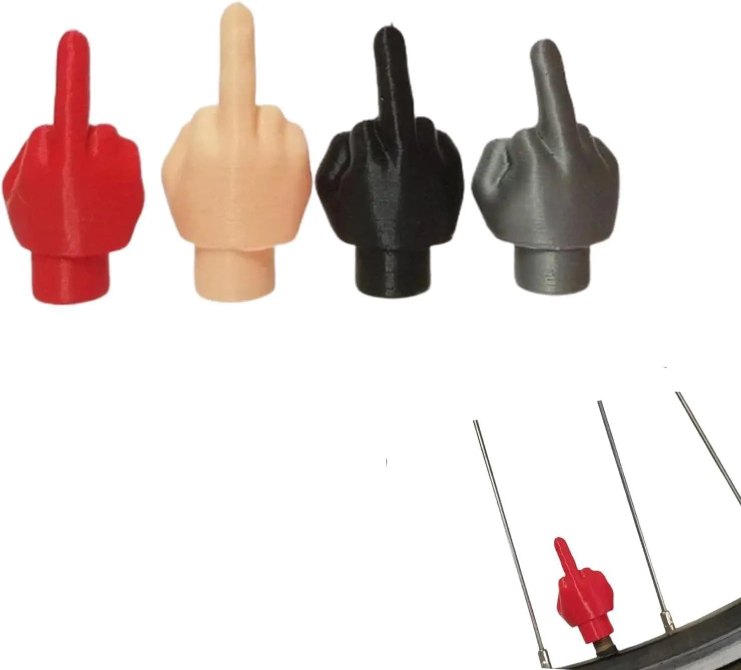 Four latex car tyre valve dust cover caps in black and skin colours