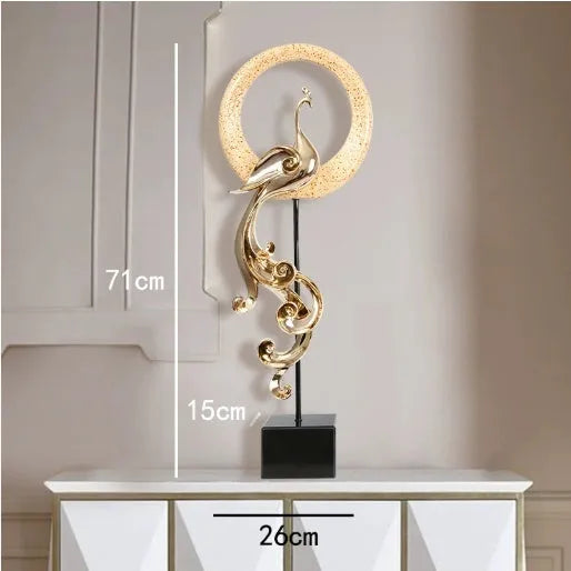 European style synthetic resin phoenix ornament in rose gold, silver, or red colour.