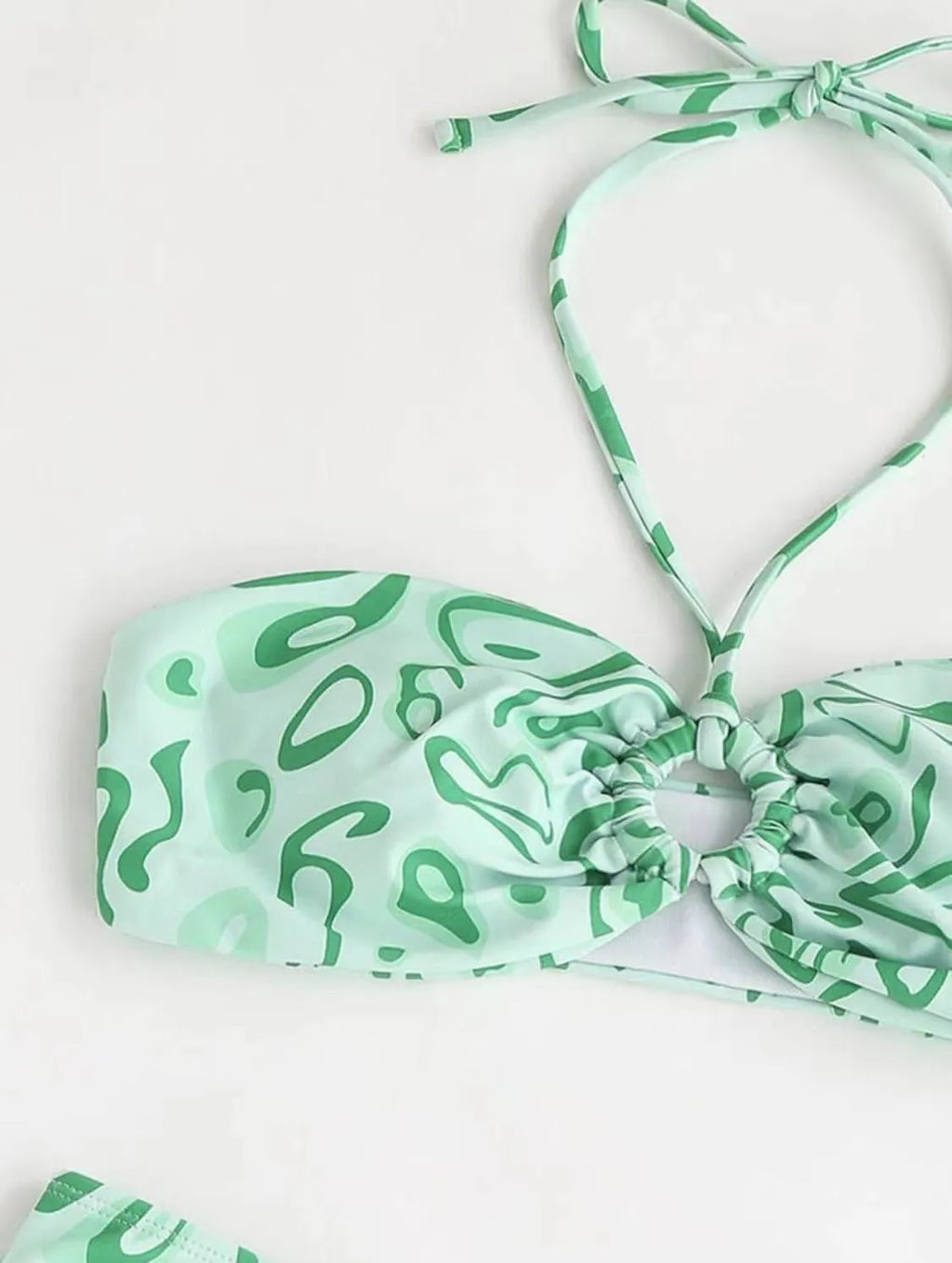 Women's floral bandeau bikini swimsuit set in blue colour with split design