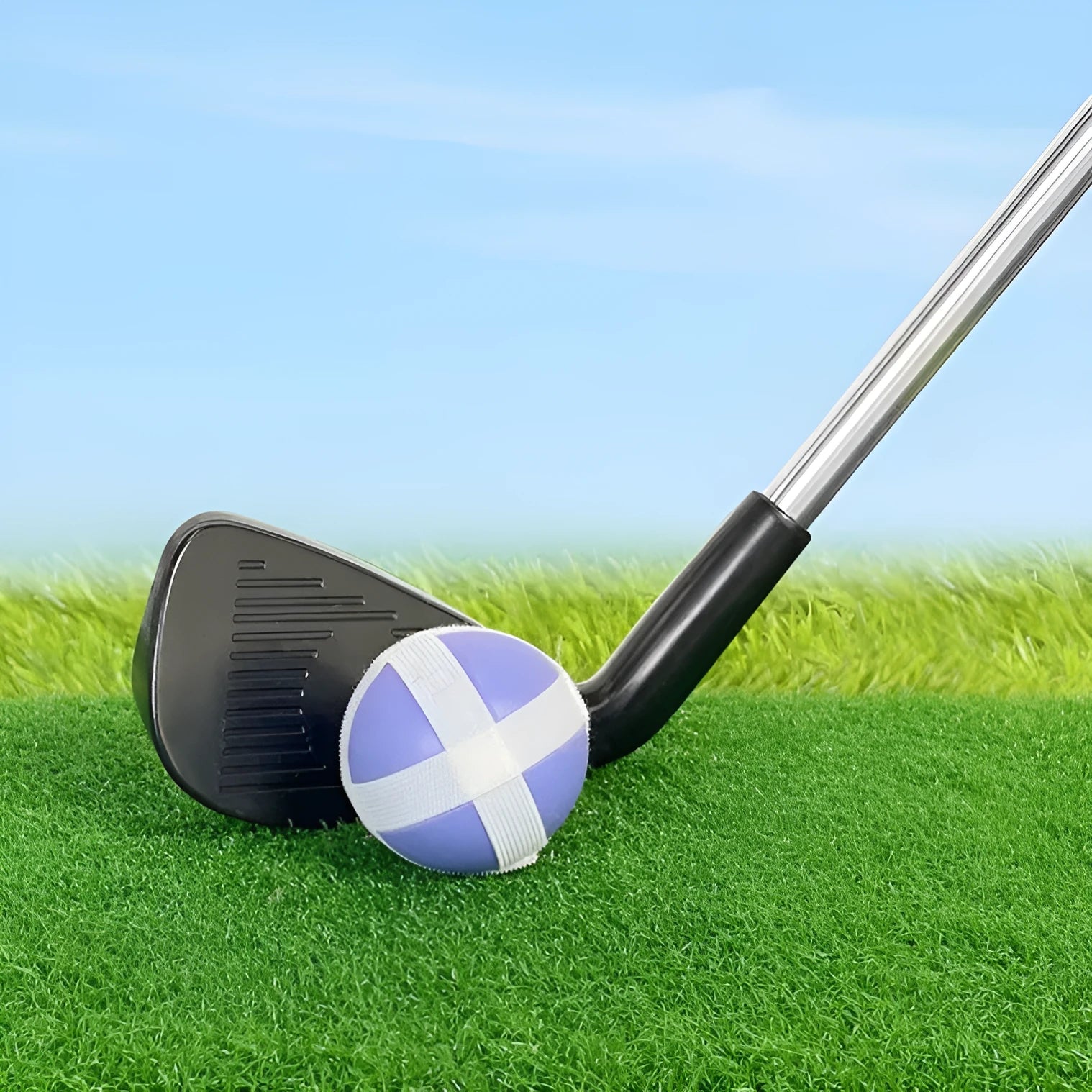 Metal golf club set showing adult and children's size options for outdoor practice