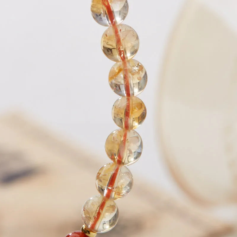 Hand-woven citrine five sutra bracelet with 6mm crystal beads and geometric five-warp design