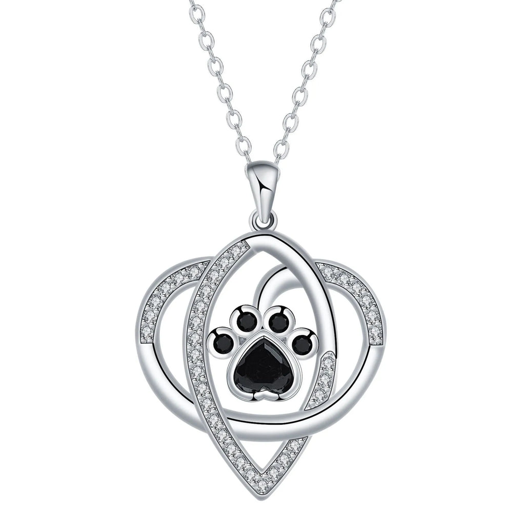 Copper pendant necklace with dog and cat paw footprints design on cross chain