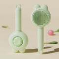 Self-cleaning pet grooming brush with release button and stainless steel comb in assorted colours