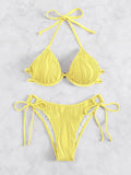 Women's steel bracket underwire split bikini swimsuit in various colours.