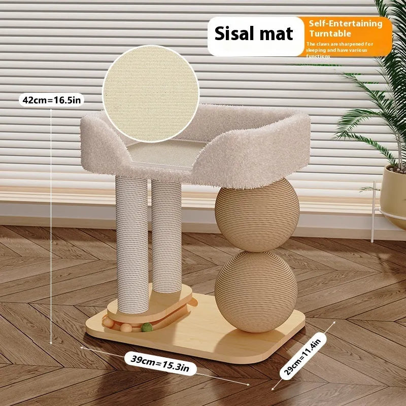 Pine wood cat nest with double column double ball chamfering design for scratching