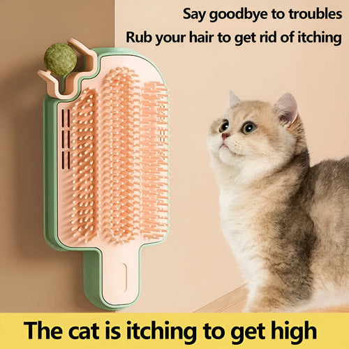 Ice cream shaped cat rubbing toy with interchangeable heads including mint ball and feather attachments
