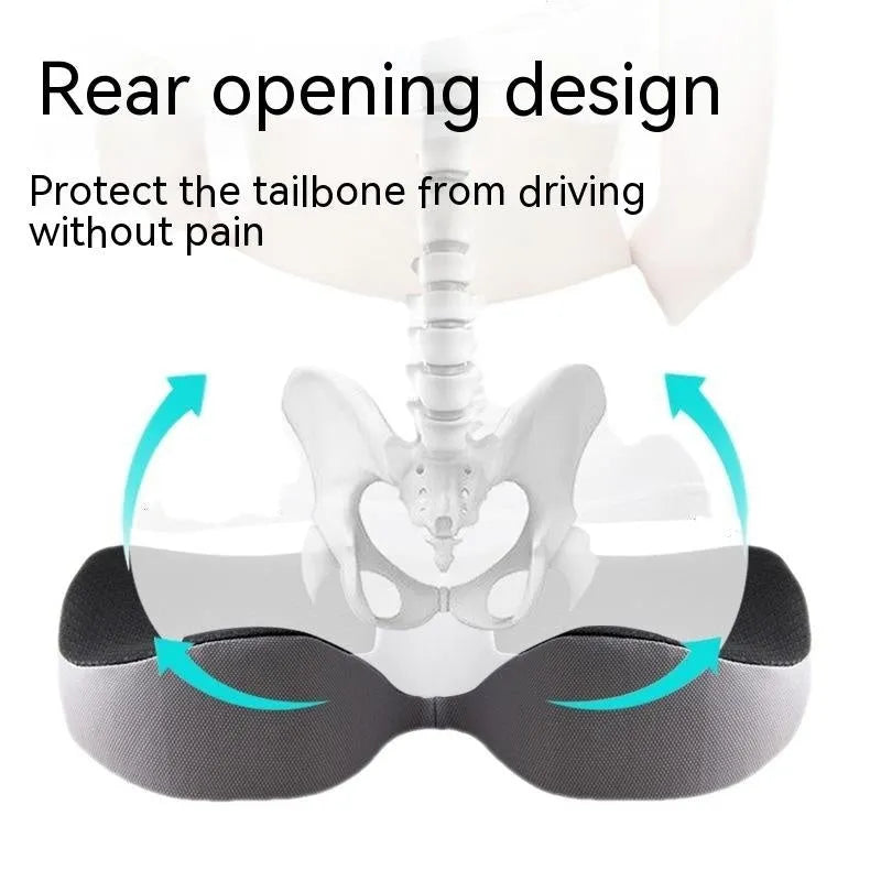 Curved bevel car seat cushion in beige colour with memory foam for tailbone support during driving