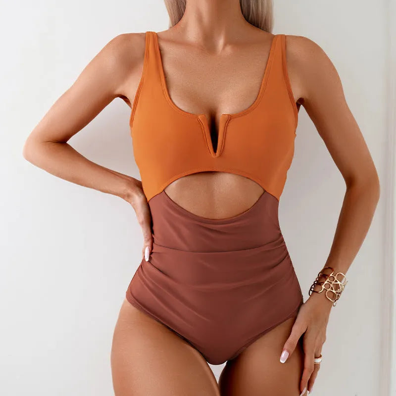 Women's contrast colour one-piece swimsuit in nylon fabric available in multiple colours and sizes