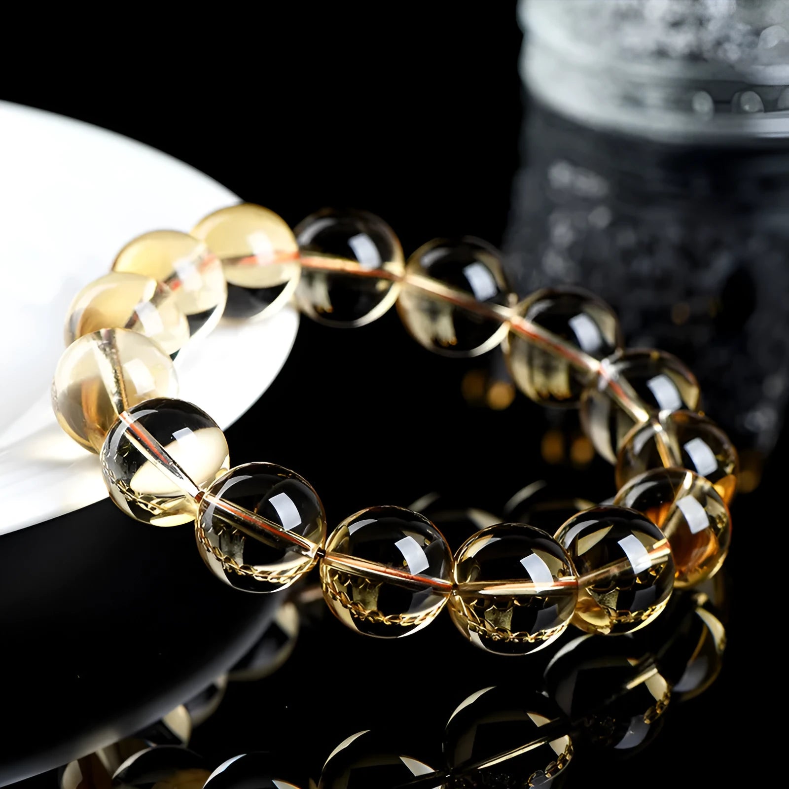 Natural citrine scattered beads ball bracelet showing polished surface and bead arrangement
