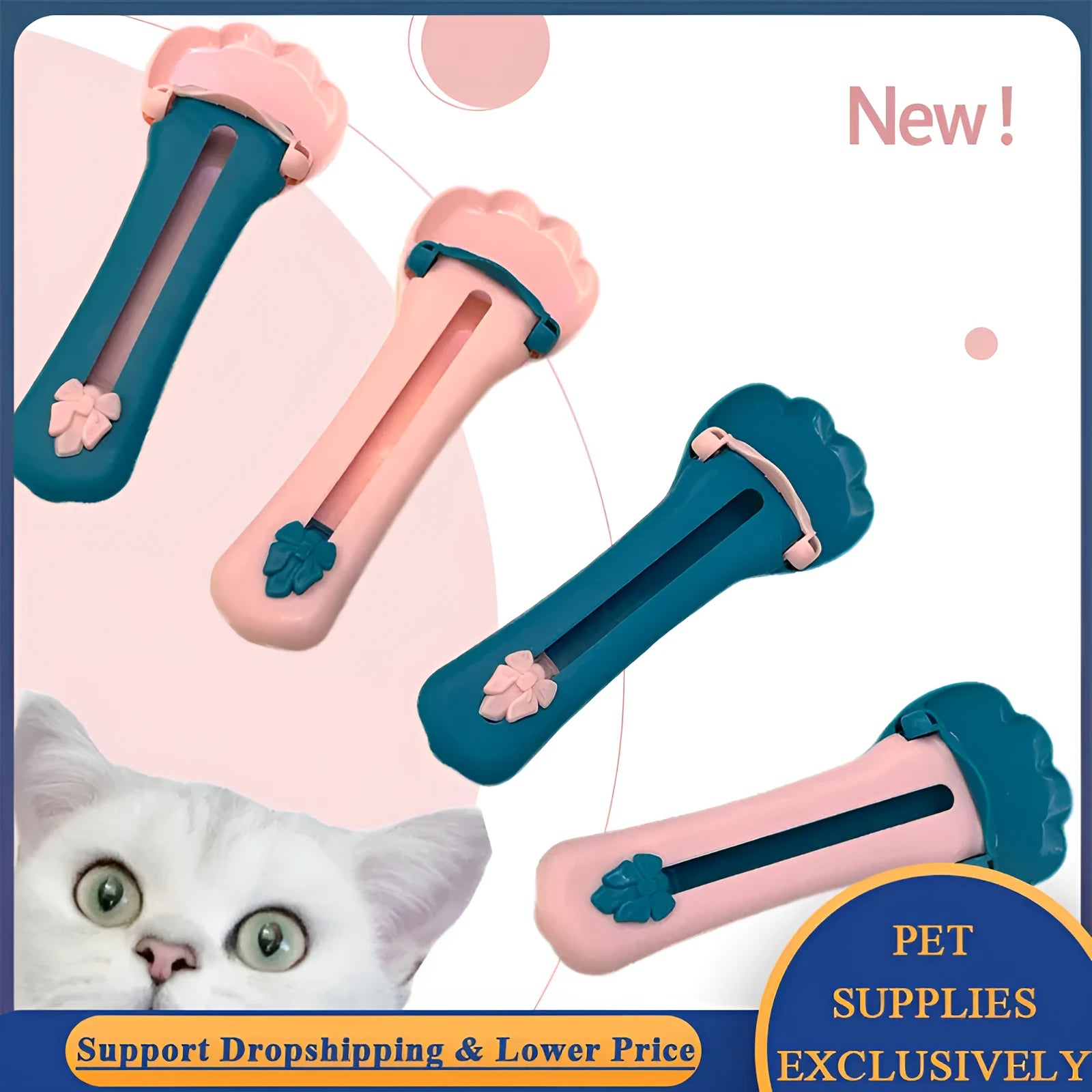 22cm green and pink pet food squeezer scoop with clear reservoir and soft silicone tip