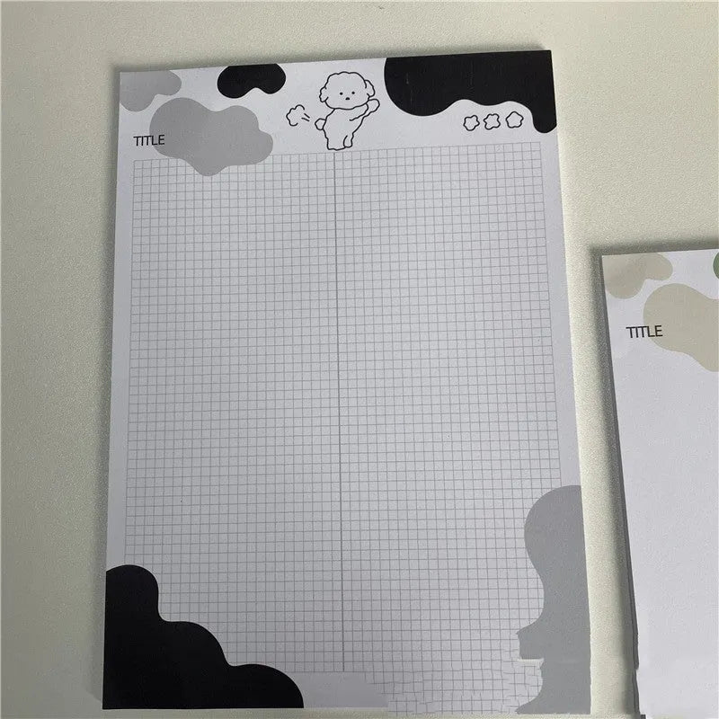 Korean marshmallow dog B5 sticky note pad with purple grey blue and orange puppy designs on paper
