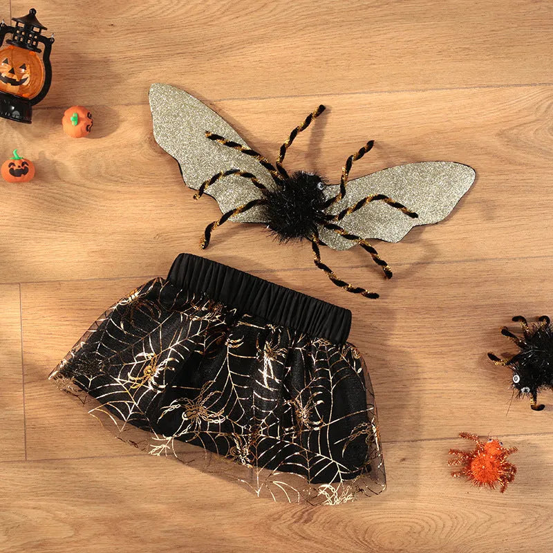 Halloween dog costume suit in colourful polyester material shown on a pet