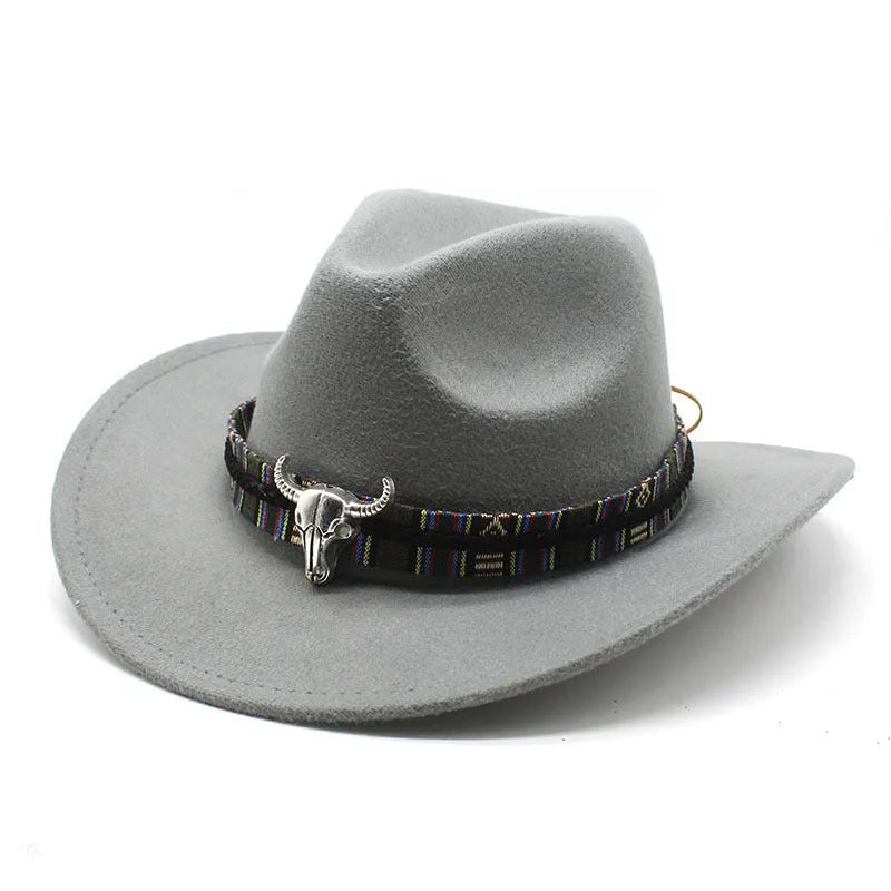 Western cowboy hat with bell crown in polyester fabric, shown in multiple colour options including army green, black and wine red