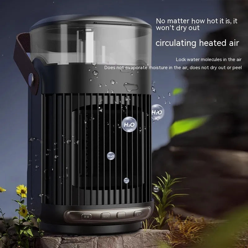 Black portable PTC heater with humidifier, 24cm tall with oscillating head and front-panel controls
