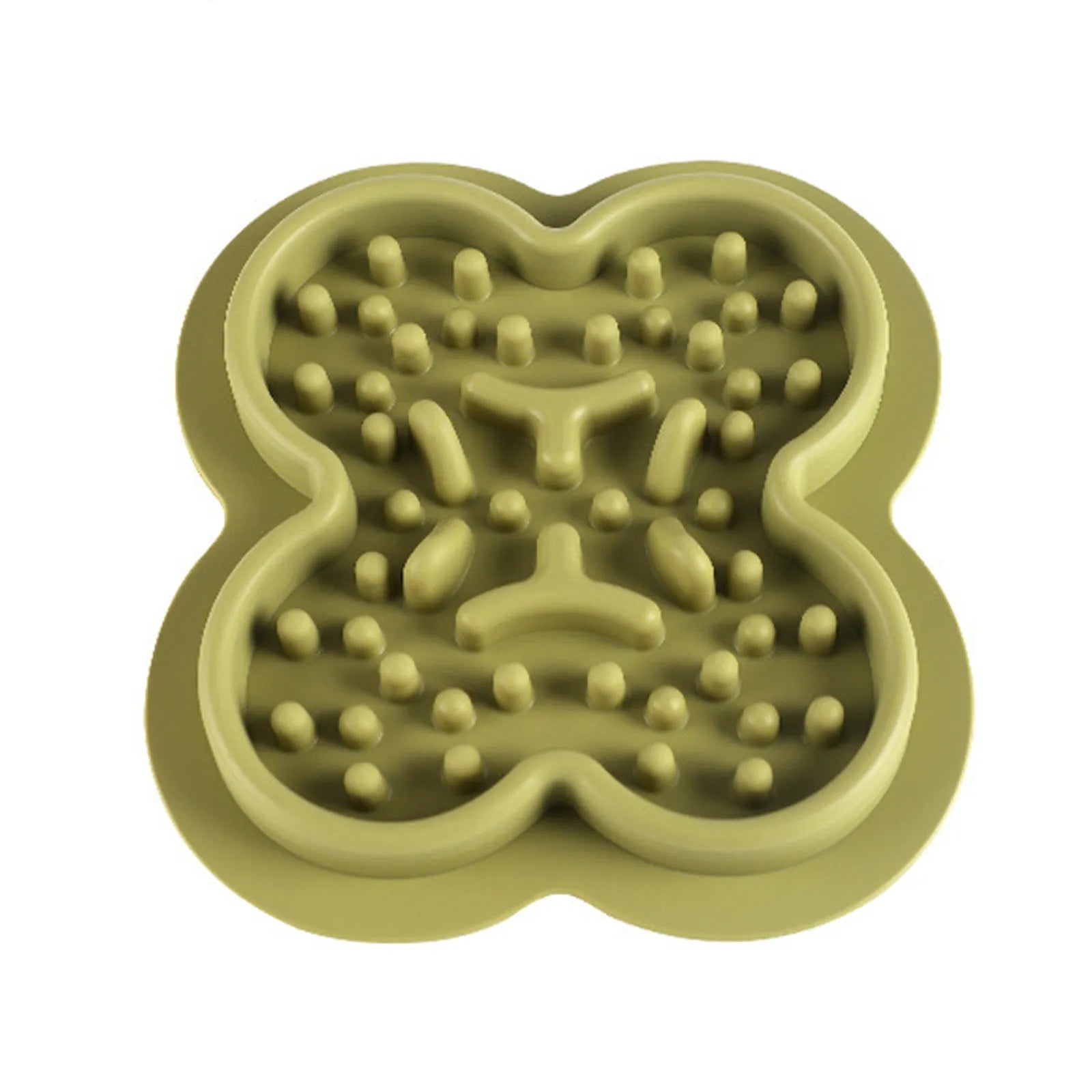 Silicone pet licking pad with textured surface in various colours measuring 19cm by 21cm for slow feeding