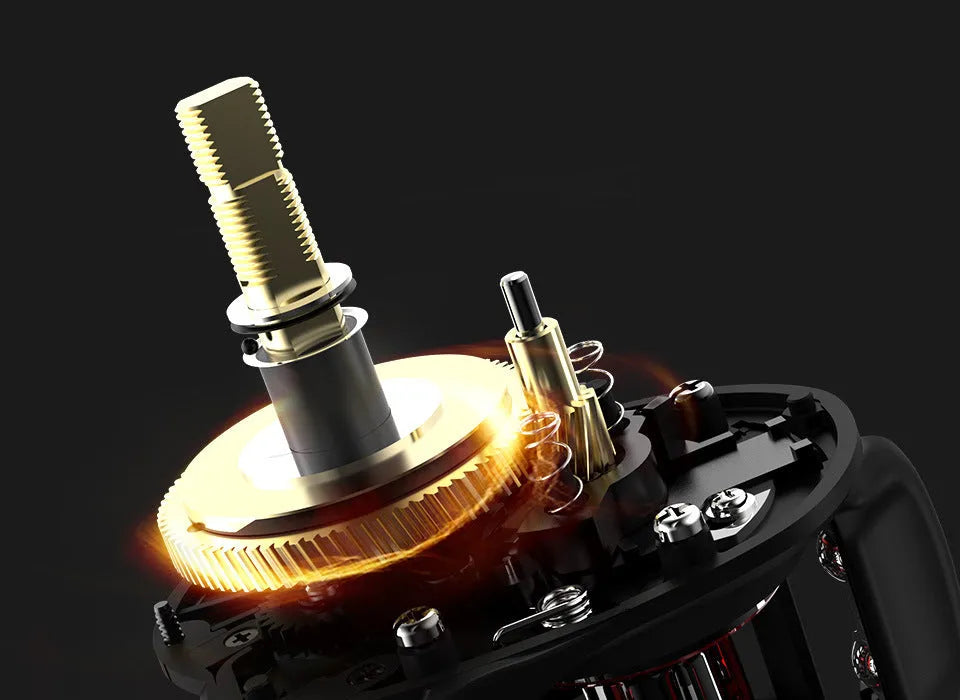 Drip wheel fishing reel with lure rod and a choice of left or right-hand wheel, shown with included fishing vessel.